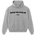 Sarah McLachlan hoodie – grey men's hoodie with black Sarah McLachlan letters and Players Couture logo on the chest