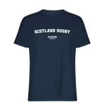 Scotland Rugby t-shirt – navy men's t-shirt with white Scotland Rugby letters and Players Couture logo on the chest