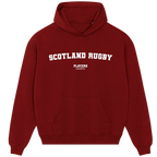 Scotland Rugby hoodie – red men's hoodie with white Scotland Rugby letters and Players Couture logo on the chest