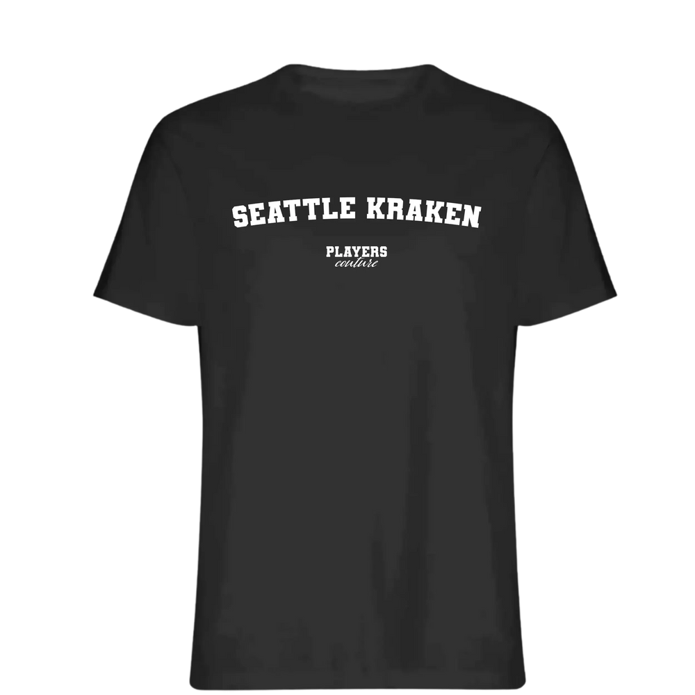 Seattle Kraken t-shirt – black men's t-shirt with white Seattle Kraken letters and Players Couture logo on the chest