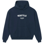 Seattle hoodie – navy men's hoodie with white Seattle letters and Players Couture logo on the chest
