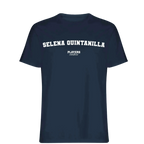 Selena Quintanilla t-shirt – navy men's t-shirt with white Selena Quintanilla letters and Players Couture logo on the chest