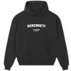 Serengeti hoodie – black men's hoodie with white Serengeti letters and Players Couture logo on the chest