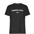 Shaheen Afridi t-shirt – black men's t-shirt with white Shaheen Afridi letters and Players Couture logo on the chest