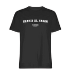 Shakib Al Hasan t-shirt – black men's t-shirt with white Shakib Al Hasan letters and Players Couture logo on the chest