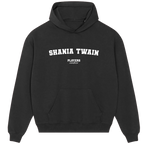 Shania Twain hoodie – black men's hoodie with white Shania Twain letters and Players Couture logo on the chest