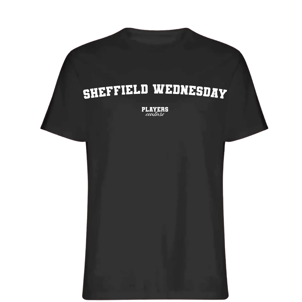 Sheffield Wednesday t-shirt – black men's t-shirt with white Sheffield Wednesday letters and Players Couture logo on the