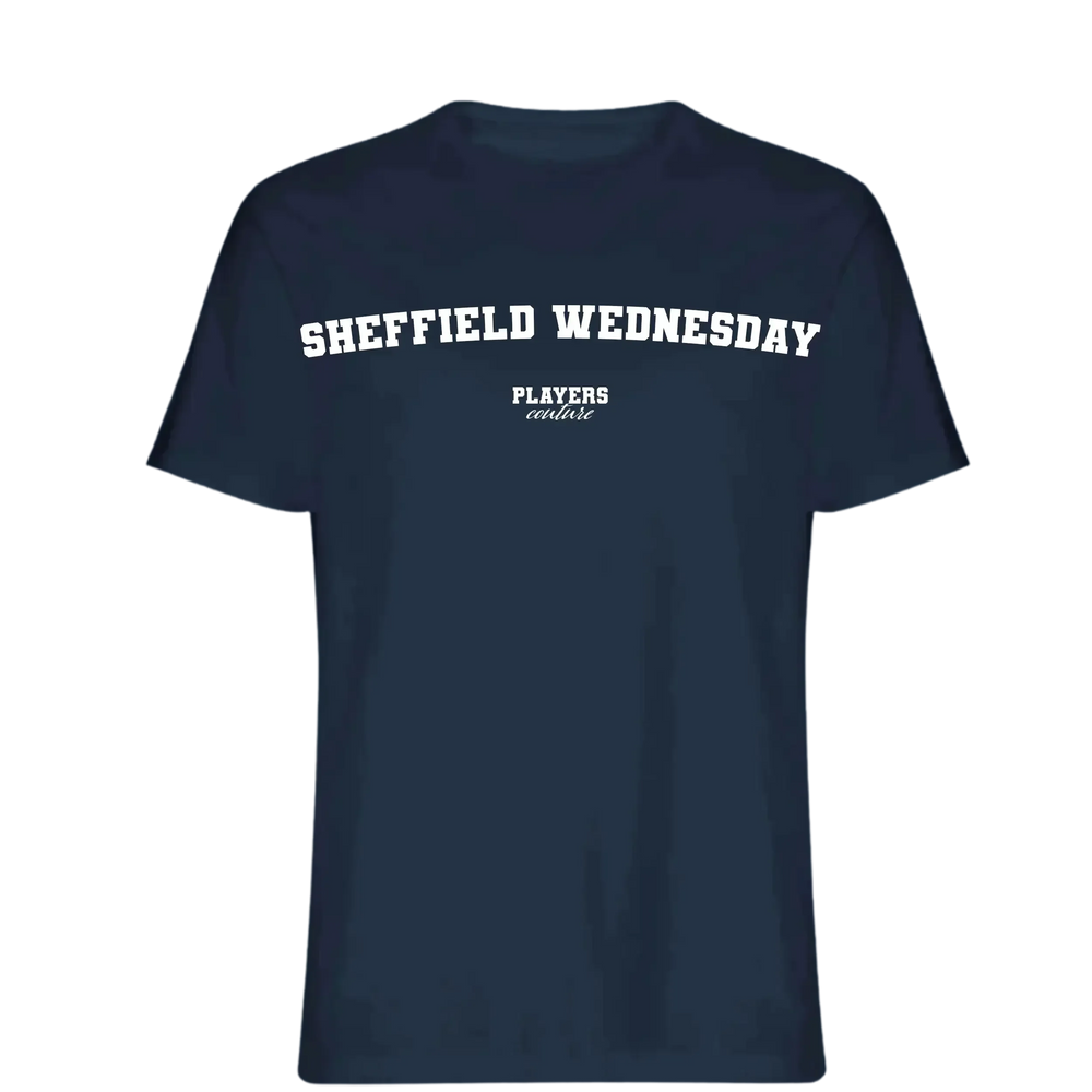 Sheffield Wednesday t-shirt – navy men's t-shirt with white Sheffield Wednesday letters and Players Couture logo on the chest
