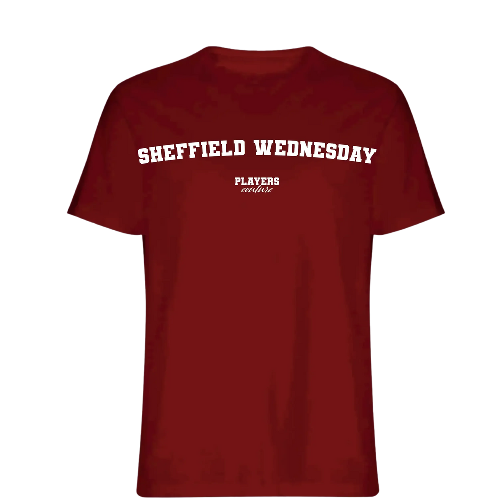 Sheffield Wednesday t-shirt – red men's t-shirt with white Sheffield Wednesday letters and Players Couture logo on the chest