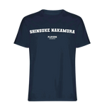 Shinsuke Nakamura t-shirt – navy men's t-shirt with white Shinsuke Nakamura letters and Players Couture logo on the chest