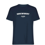 Shrewsbury t-shirt – navy men's t-shirt with white Shrewsbury letters and Players Couture logo on the chest