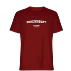 Shrewsbury t-shirt – red men's t-shirt with white Shrewsbury letters and Players Couture logo on the chest
