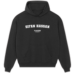 Sifan Hassan hoodie – black men's hoodie with white Sifan Hassan letters and Players Couture logo on the chest