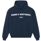Simon & Garfunkel hoodie – navy men's hoodie with white Simon & Garfunkel letters and Players Couture logo on the chest
