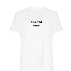 Skepta t-shirt – white men's t-shirt with black Skepta letters and Players Couture logo on the chest