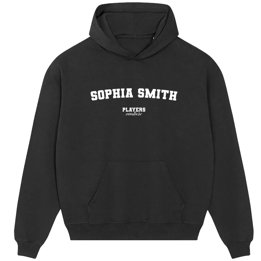 Sophia Smith hoodie – black men's hoodie with white Sophia Smith letters and Players Couture logo on the chest