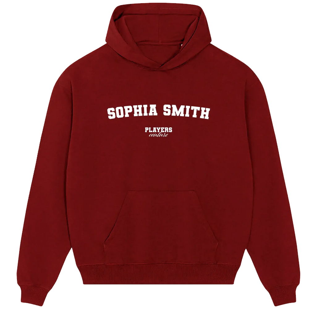 Sophia Smith hoodie – red men's hoodie with white Sophia Smith letters and Players Couture logo on the chest