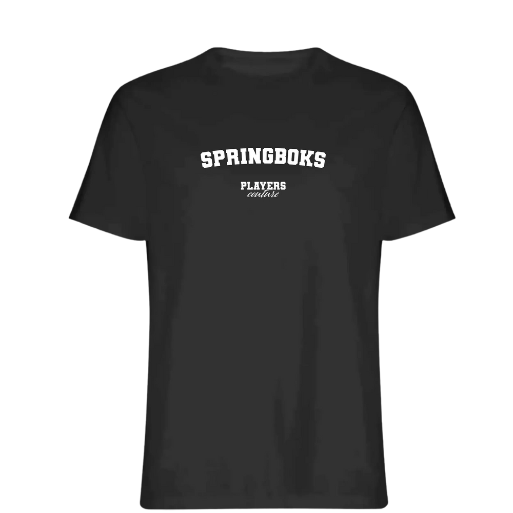 Springboks t-shirt – black men's t-shirt with white Springboks letters and Players Couture logo on the chest