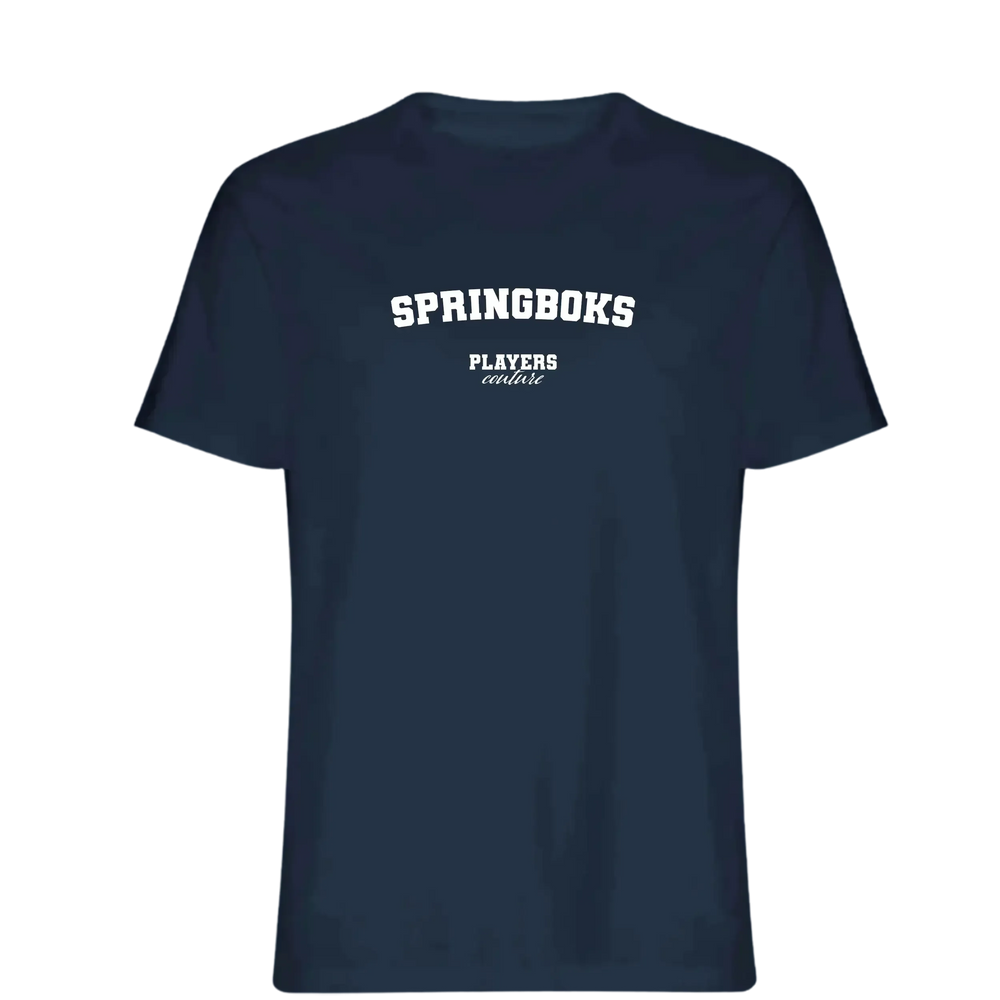 Springboks t-shirt – navy men's t-shirt with white Springboks letters and Players Couture logo on the chest