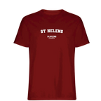 St Helens t-shirt – red men's t-shirt with white St Helens letters and Players Couture logo on the chest