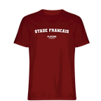 Stade Francais t-shirt – red men's t-shirt with white Stade Francais letters and Players Couture logo on the chest