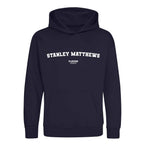 Stanley Matthews hoodie – navy kids' hoodie with white Stanley Matthews letters and Players Couture logo on the chest