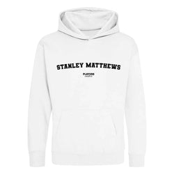 Stanley Matthews hoodie – white kids' hoodie with black Stanley Matthews letters and Players Couture logo on the chest