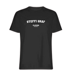 Steffi Graf t-shirt – black men's t-shirt with white Steffi Graf letters and Players Couture logo on the chest