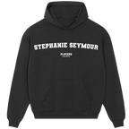 Stephanie Seymour hoodie – black men's hoodie with white Stephanie Seymour letters and Players Couture logo on the chest
