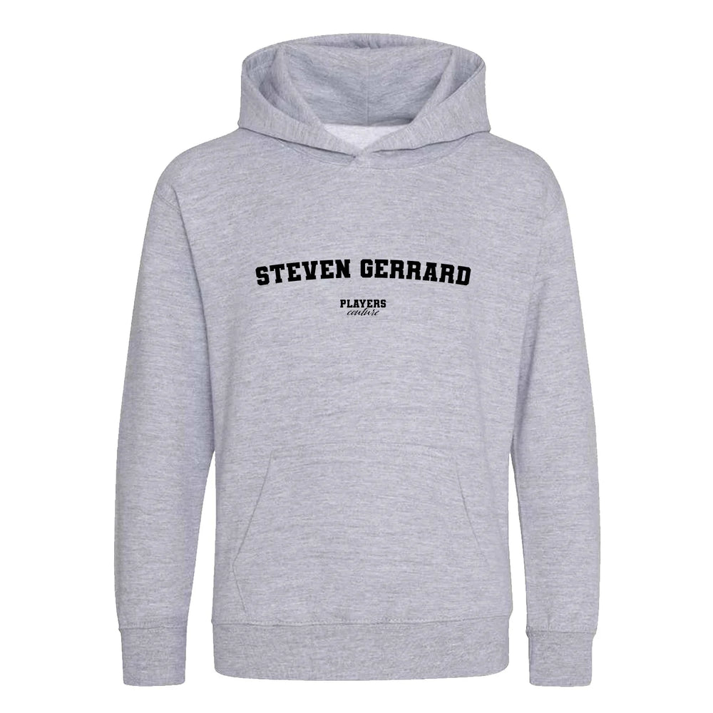 Steven Gerrard hoodie – grey kids' hoodie with black Steven Gerrard letters and Players Couture logo on the chest