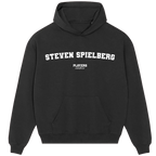 Steven Spielberg hoodie – black men's hoodie with white Steven Spielberg letters and Players Couture logo on the chest