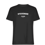 Stevenage t-shirt – black men's t-shirt with white Stevenage letters and Players Couture logo on the chest