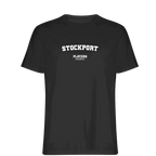 Stockport t-shirt – black men's t-shirt with white Stockport letters and Players Couture logo on the chest