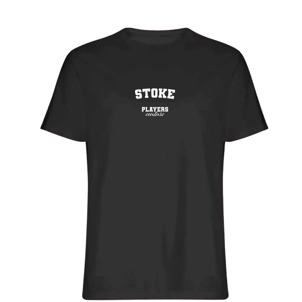 Stoke t-shirt – black men's t-shirt with white Stoke letters and Players Couture logo on the chest