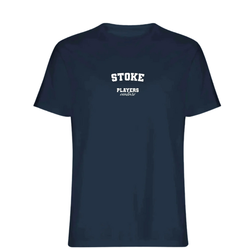 Stoke t-shirt – navy men's t-shirt with white Stoke letters and Players Couture logo on the chest