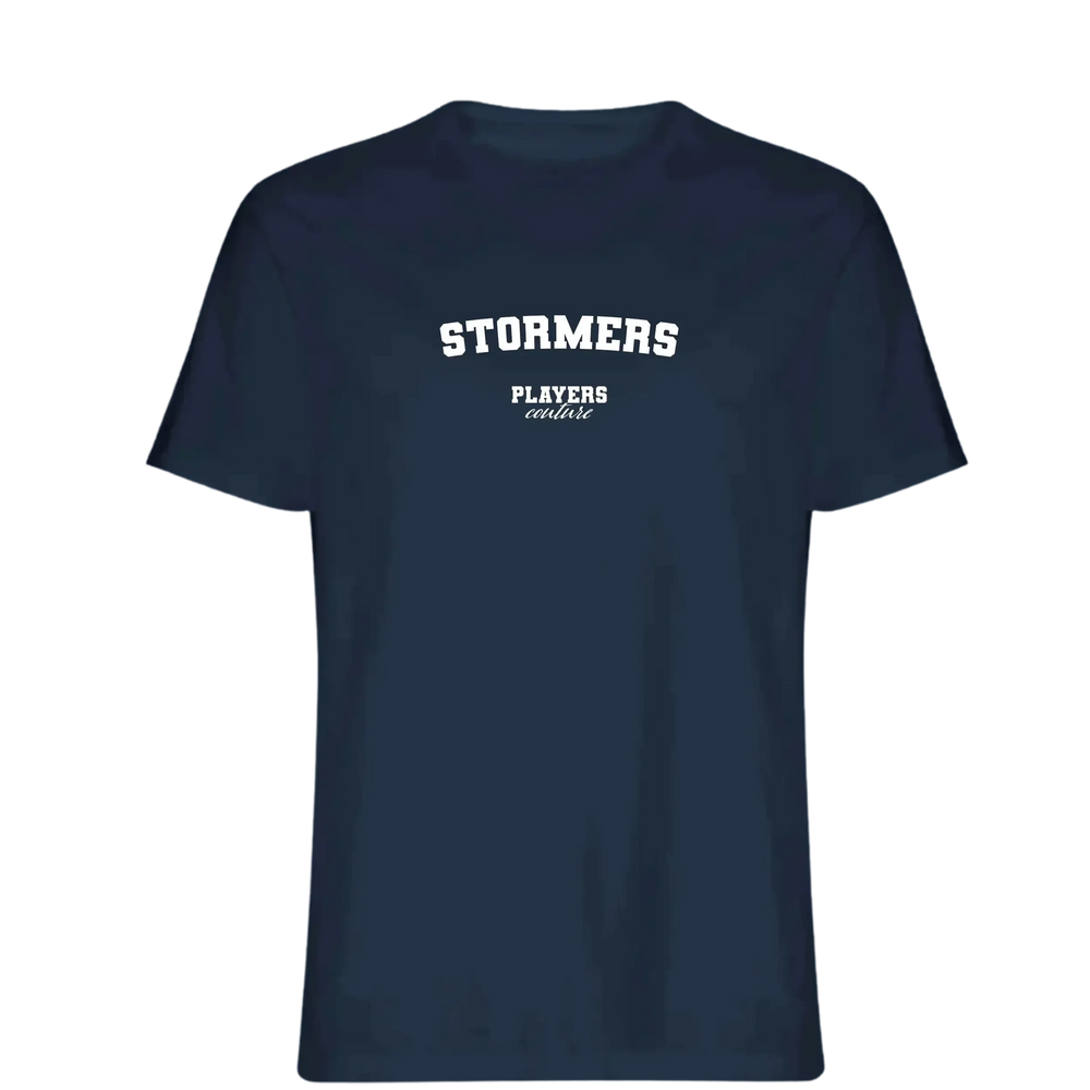 Stormers t-shirt – navy men's t-shirt with white Stormers letters and Players Couture logo on the chest