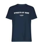 Streets Of Rage t-shirt – navy men's t-shirt with white Streets Of Rage letters and Players Couture logo on the chest