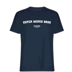 Super Mario Bros t-shirt – navy men's t-shirt with white Super Mario Bros letters and Players Couture logo on the chest