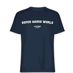 Super Mario World t-shirt – navy men's t-shirt with white Super Mario World letters and Players Couture logo on the chest