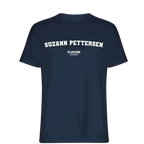 Suzann Pettersen t-shirt – navy men's t-shirt with white Suzann Pettersen letters and Players Couture logo on the chest