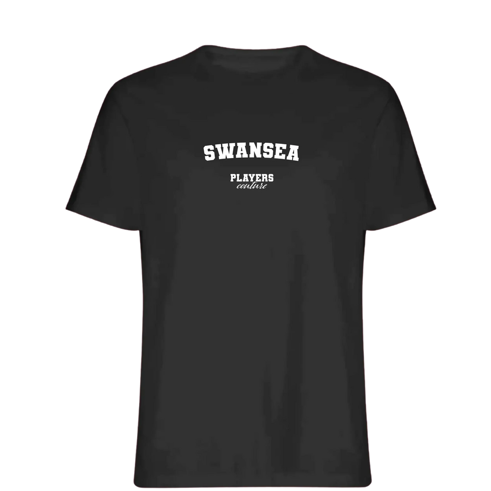 Swansea t-shirt – black men's t-shirt with white Swansea letters and Players Couture logo on the chest