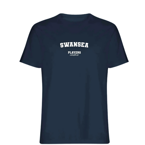 Swansea t-shirt – navy men's t-shirt with white Swansea letters and Players Couture logo on the chest