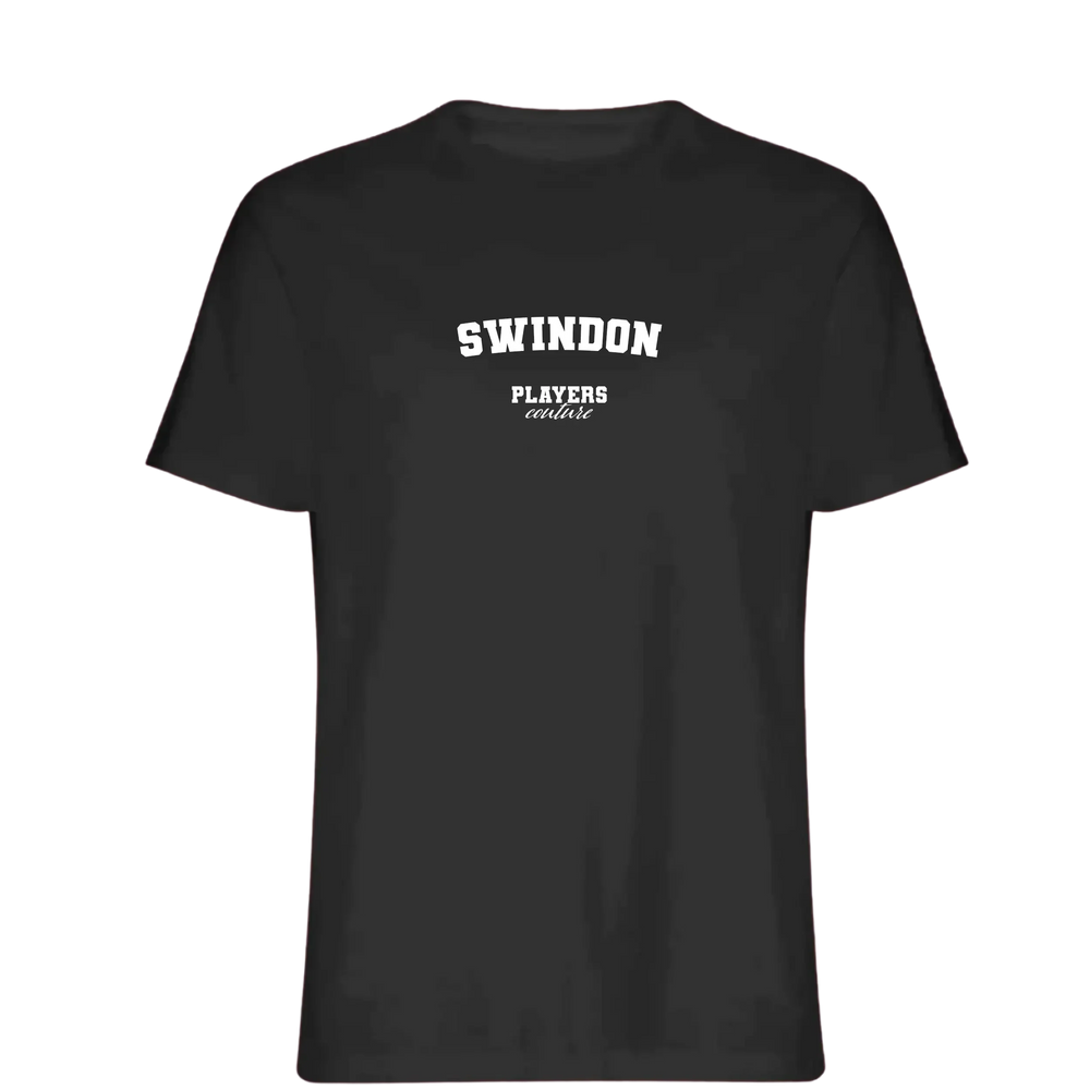 Swindon t-shirt – black men's t-shirt with white Swindon letters and Players Couture logo on the chest