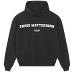 Swiss Matterhorn hoodie – black men's hoodie with white Swiss Matterhorn letters and Players Couture logo on the chest