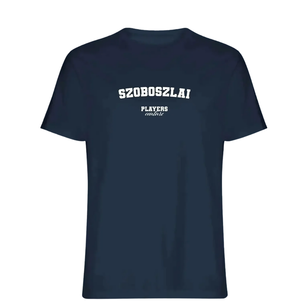 Szoboszlai t-shirt – navy men's t-shirt with white Szoboszlai letters and Players Couture logo on the chest