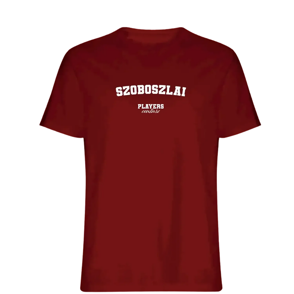 Szoboszlai t-shirt – red men's t-shirt with white Szoboszlai letters and Players Couture logo on the chest