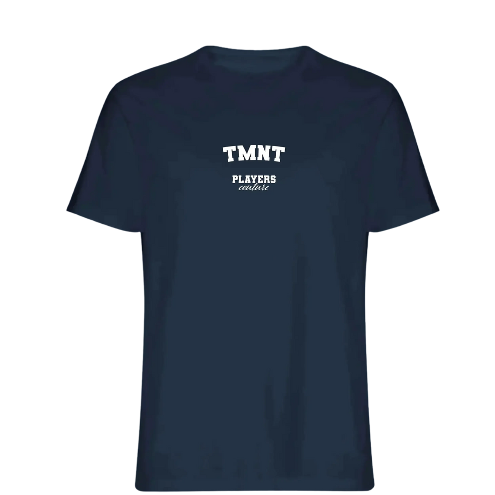 TMNT t-shirt – navy men's t-shirt with white TMNT letters and Players Couture logo on the chest
