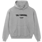 Taj Mahal hoodie – grey men's hoodie with black Taj Mahal letters and Players Couture logo on the chest