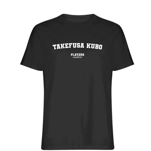Takefusa Kubo t-shirt – black men's t-shirt with white Takefusa Kubo letters and Players Couture logo on the chest