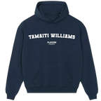 Tamaiti Williams hoodie – navy men's hoodie with white Tamaiti Williams letters and Players Couture logo on the chest